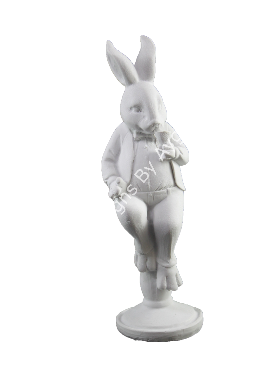 Boyanabilir Polyester Ham Objeler -OTURAN KADEHLİ TAVŞAN BİBLO 25X9 CM