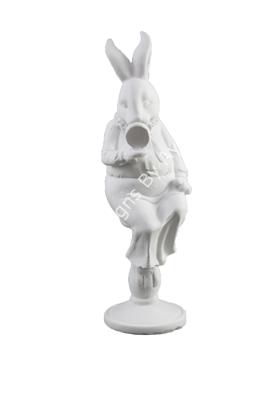 Boyanabilir Polyester Ham Objeler -OTURAN AYNALI TAVŞAN BİBLO 25X9 CM