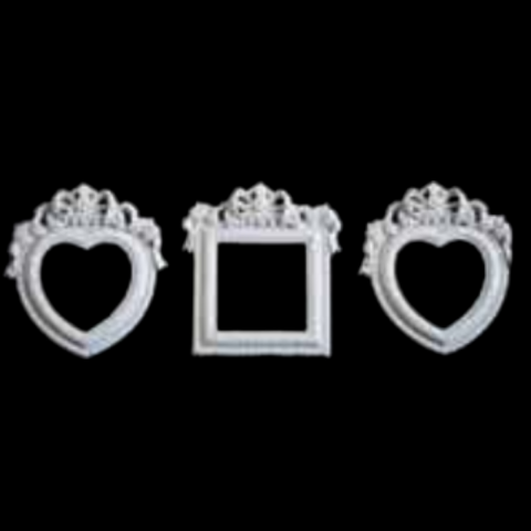 Boyanabilir Polyester Ham Objeler -KÜÇÜK KALPLİ ÇERÇEVE TAKIM 14X12 CM