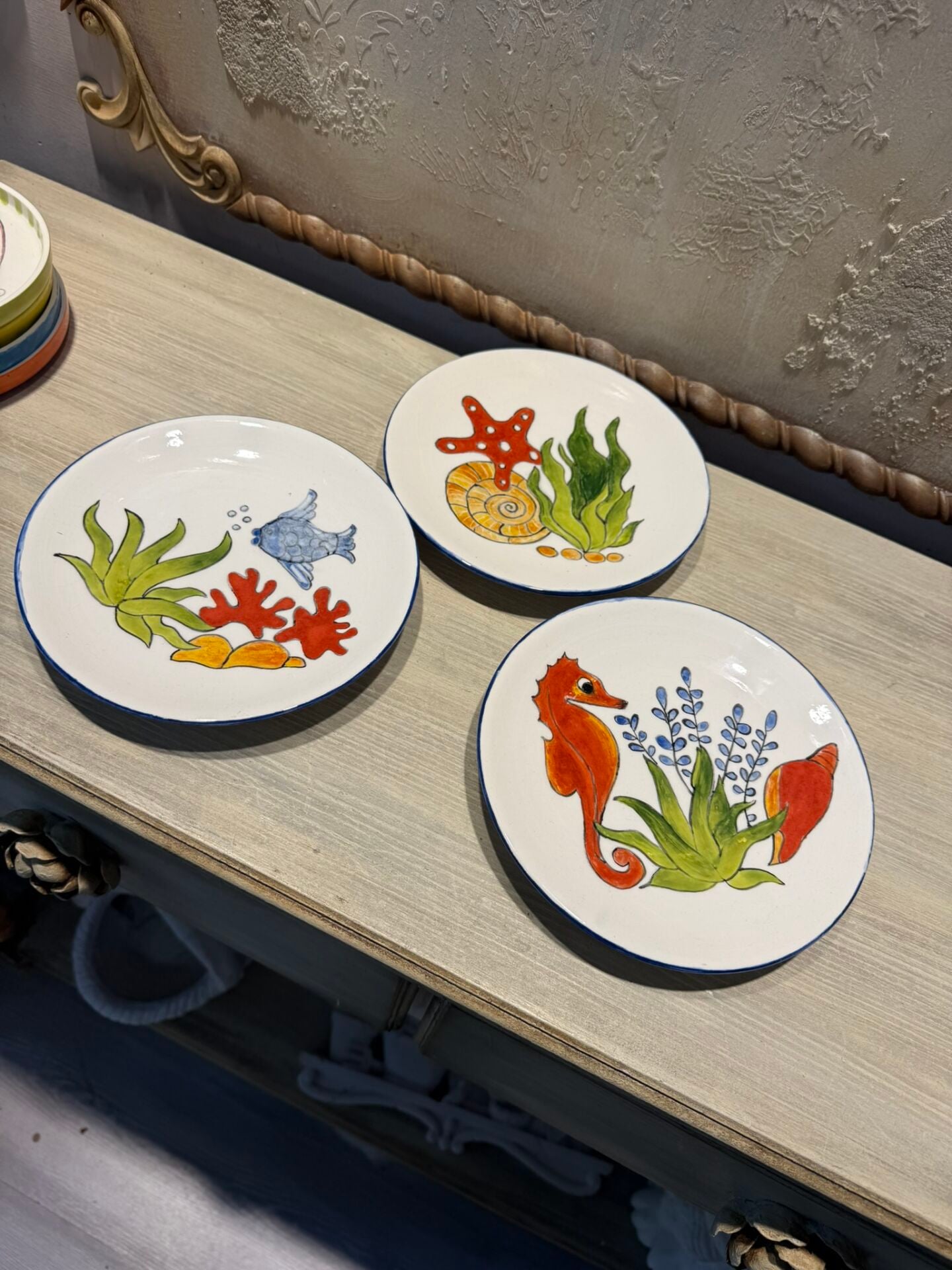 ÇİNİ 18 CM YUVARLAK TABAK - 3 LÜ DENİZ SET