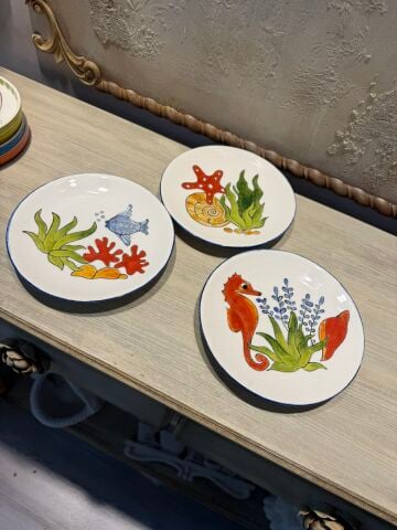 ÇİNİ 18 CM YUVARLAK TABAK - 3 LÜ DENİZ SET