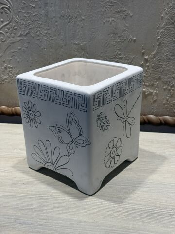 Çini Tahrirli Bisküvi - BAHAR KÜP SAKSI 16x15 CM