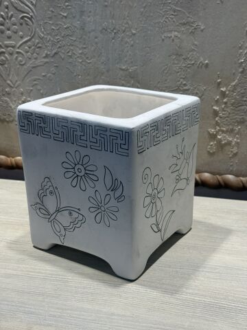 Çini Tahrirli Bisküvi - BAHAR KÜP SAKSI 16x15 CM