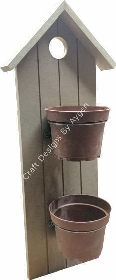 Boyanabilir Ahşap Ham Objeler - ASKILI İKİLİ SAKSILIK