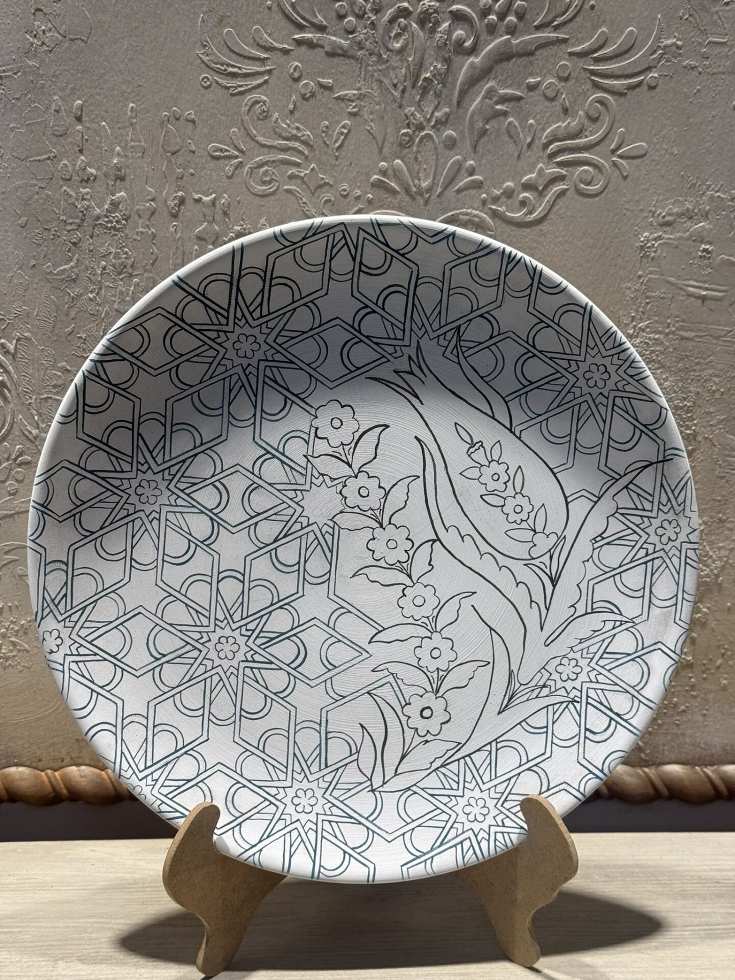 Çini Tahrirli Bisküvi - SELÇUKLU BAHÇESİ 30 CM TABAK